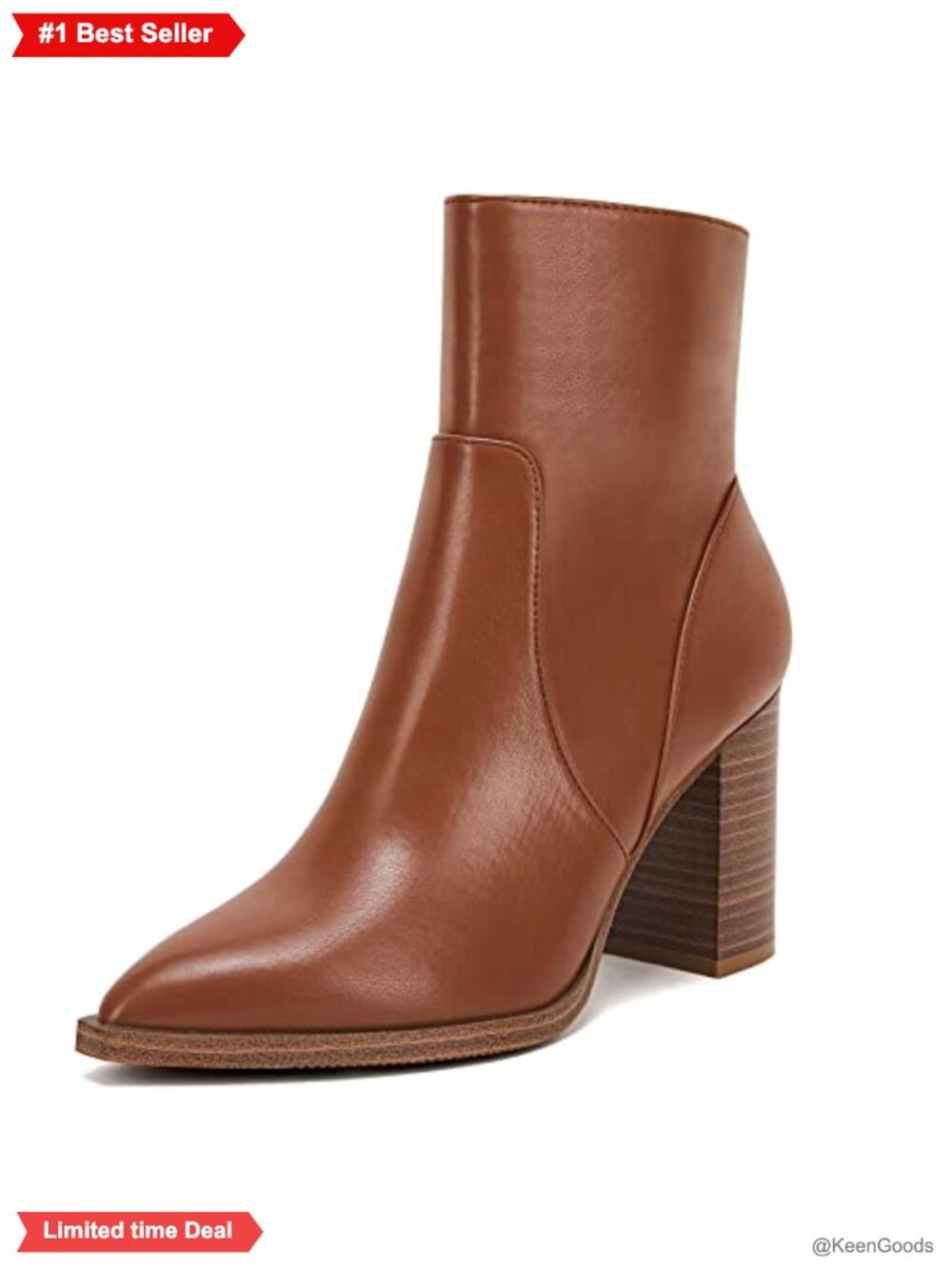 Pointed Toe Ankle Boots Chunky Stacked Heel Side Zipper Faux Leather Booties